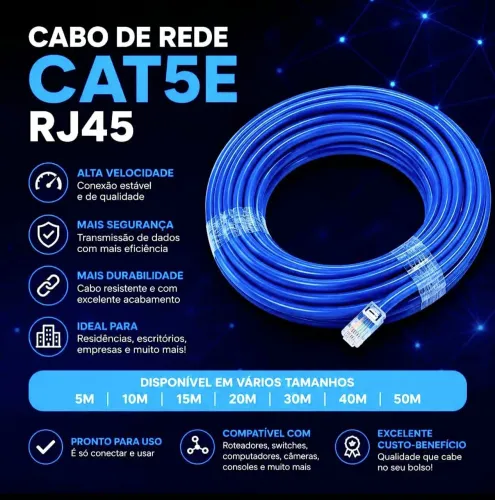Cabo de rede internet CAT.6 e CAT.5e ENTREGA GRÁTIS 5M 10M 15M 20M 25M 30M 35M 40M 50M