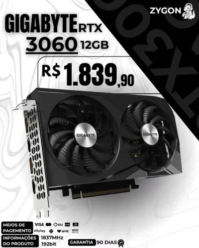 [S/ NOVO] Placa de Vídeo RTX 3060 12GB OC Gigabyte - Garantia 90 Dias