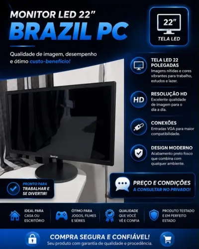 Monitor LED 22" Brazil PC - Tela Wide HD - VGA