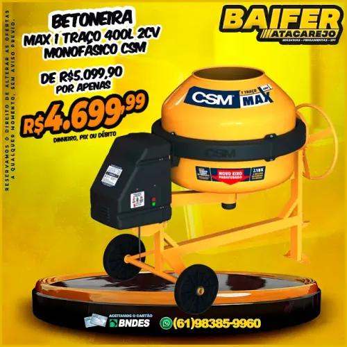 Betoneira Max 1 Traço 400L 2CV Monofásico Csm
