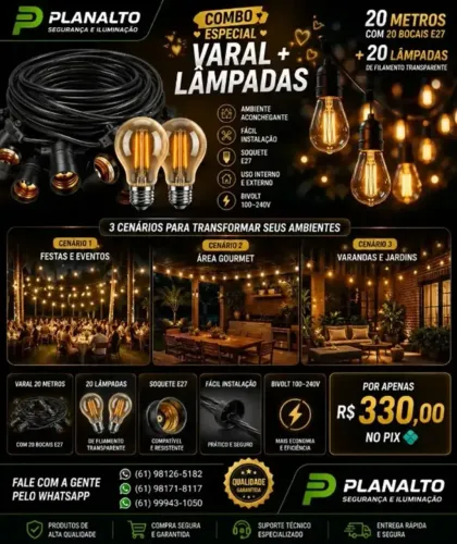 20metros de Varal + 20 Bocais E27