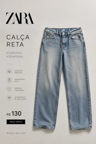 Calça Reta Jeans azul - ZARA