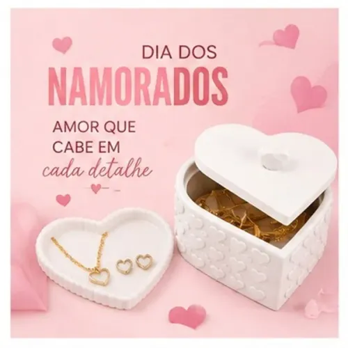 Porta-Joias Coração com Tampa + Bandeja Decorativa Organizadora de Bijuterias