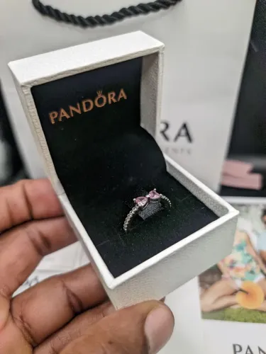 ANEL PAND0RA LAÇO ROSA PRATA 925