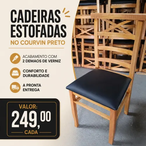 Cadeiras estofadas Courvin preto madeira eucalipto branco $ 249,00 cada no Pix entregamos 