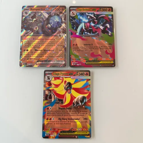 Cartas Pokémon Mega Charizard X & Rampardos & Mega Pyroar EX
