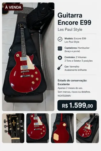 Guitarra Les Paul Vintage Encore E99 6 Cordas Humbucker Wine Red