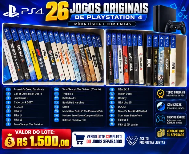 26 Jogos Originais PS4 - Lote Completo ou Venda Separada