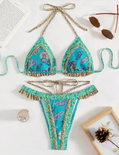 Biquíni tribal turquesa - SHEIN Swim 