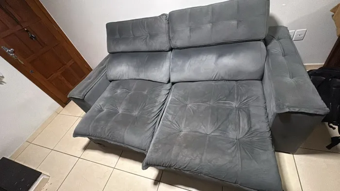 Sofá 2,30m Cinza - Retrátil e reclinável com Molas Ensacadas