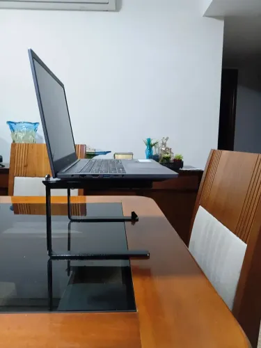 Suporte Para Monitor Office Vidro Altura Ajustável Cor Preta