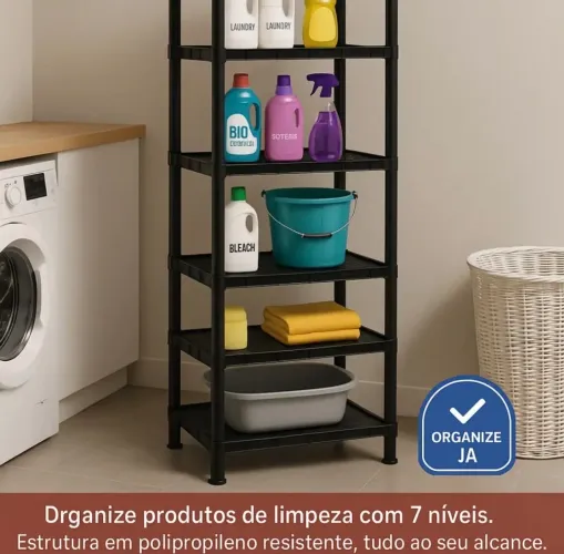 Estante plástica Agraplast 7 prateleiras preta modular 175cm