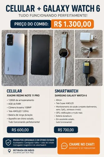 ? COMBO REDMI 10 + GALAXY WATCH 6 - R$ 1.300