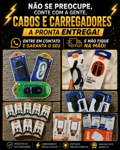 Cabos, carregadores, controles e outros