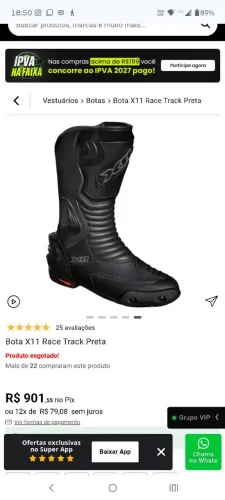 Bota X11 Race track preta - nunca usada
