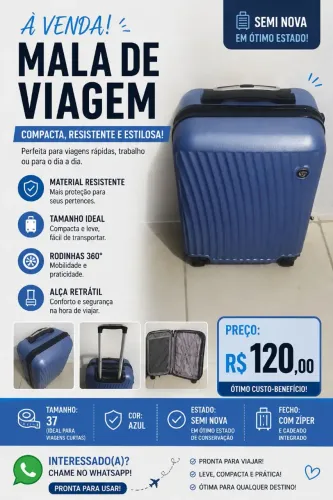 Mala de Viagem Azul - Compacta e Resistente