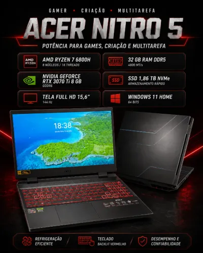 Notebook Acer Nitro5 AN515-46 2Tb nvme / 32Gb DDR5 / 3070 TI 8Gb