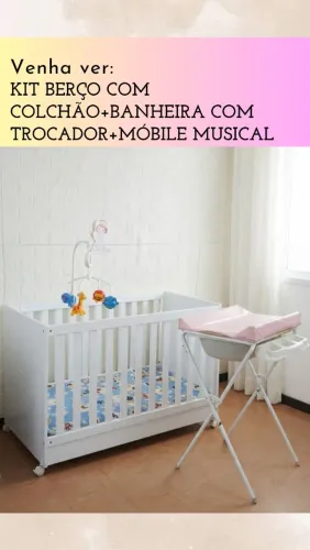 Berço Mini Cama + Colchão + Banheira com Trocador + Móbile - Excelente Custo-benefício