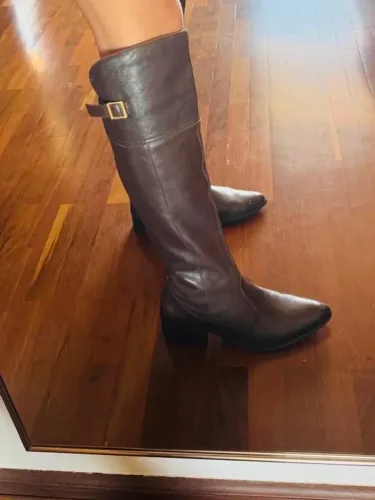 Bota feminina marrom couro legítimo 35
