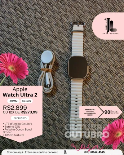 APPLE WATCH ULTRA 2, 49MM, CELULAR, BAT 93%, SEMINOVO, SEM CAIXA, EXCLUSIVO!