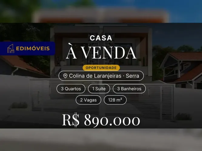 Colina de Laranjeiras: Casa 3 quartos com suíte em condomínio, moderna e espaçosa