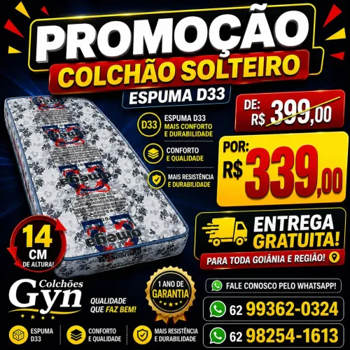 COLCHÃO SOLTEIRO D33 ENTREGA GRATUITA
