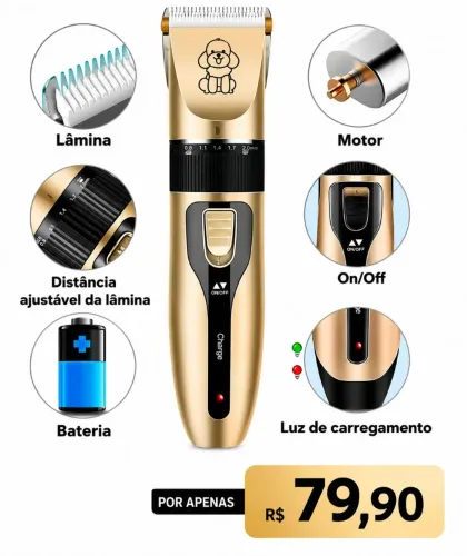 Máquina de Tosa Pet Profissional Recarregável - Silenciosa