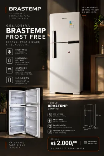 Geladeira Brastemp Frost Free Duplex 375L Branco com Compartimento Extrafrio Fresh Zone