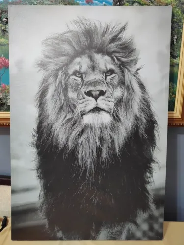 Quadro Tela grande Leão De Judá Preto e Branco 90x60cm