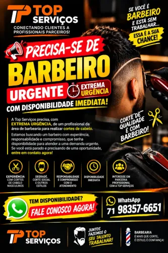 URGENTE! PRECISA-SE DE BARBEIRO COM DISPONIBILIDADE IMEDIATA