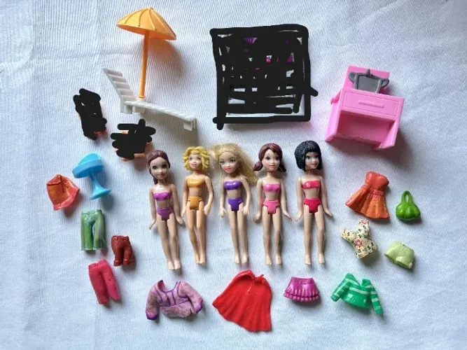 Polly Pocket Mattel Anos 2000 - 5 Bonecas, Móveis e Roupas Emborrachadas