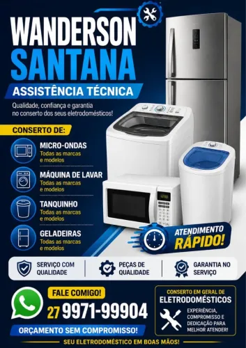 Conserto de geladeira e máquina de lavar, microondas, tanquinho.