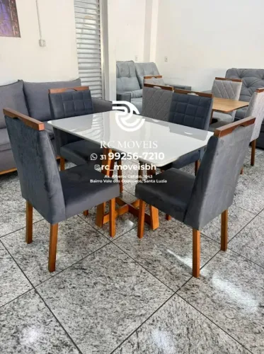 Mesa de jantar 1,20x0,80 Tampo Vidro + 4 Cadeiras Madeira maciça