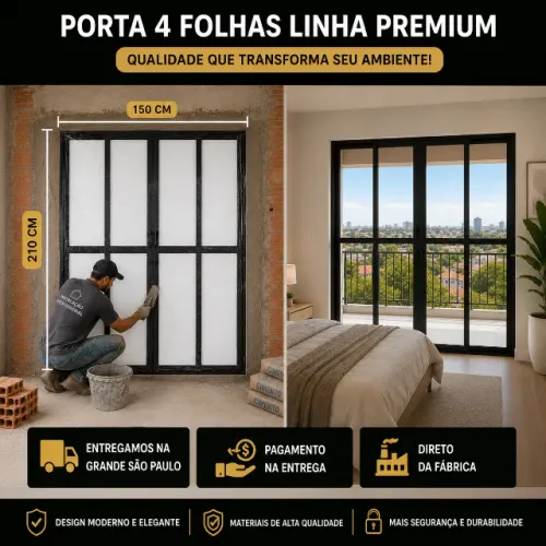PORTA 4 FOLHAS PREMIUM PRETA - DIRETO DA FÁBRICA!