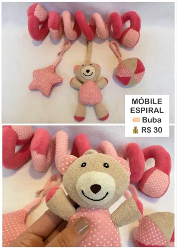 Móbile Espiral Rosa com Pelúcias BUBA
