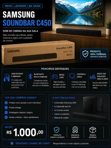 Soundbar Samsung HW-C450 300W RMS com Subwoofer Sem Fio -DTS Virtual:X - LACRADO