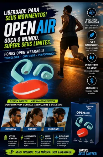 Fone de ouvido Reebok Openair - Novo