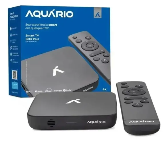 Smart TV Box Aquário STV-3000 Plus Sistema Android TV 4K 16GB Cor Preto
