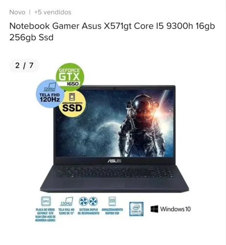 Notebook Gamer Asus X571gt core i5 15gb