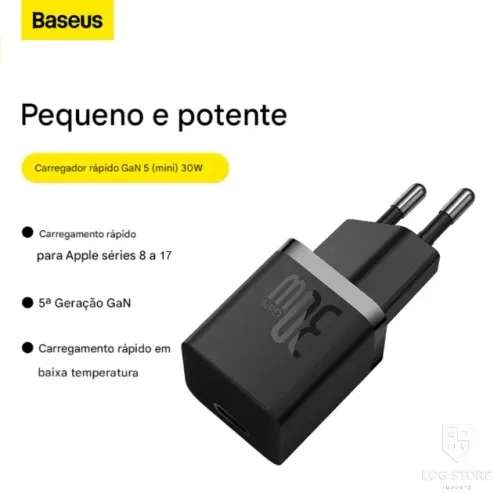 Carregador Rápido Baseus Cube Pro Mini 30W Gan5 Para iPhone 15/16/17 Pro Max e Android
