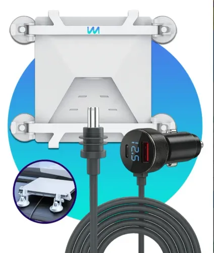 Kit Suporte Veicular Starlink Mini Com Ventosas + Cabo Carregador 3 Em 1 12v 24v 2m Usb