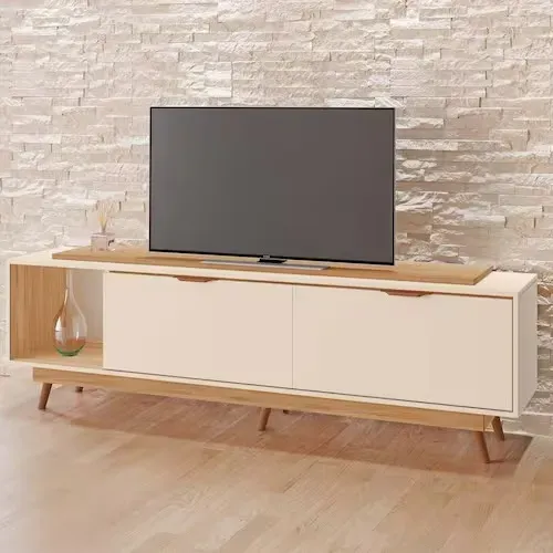 Rack Poliana 100% MDF Tuboarte 2 Portas 1 Nicho e Pés Estilo Retrô - Montagem Grátis 
