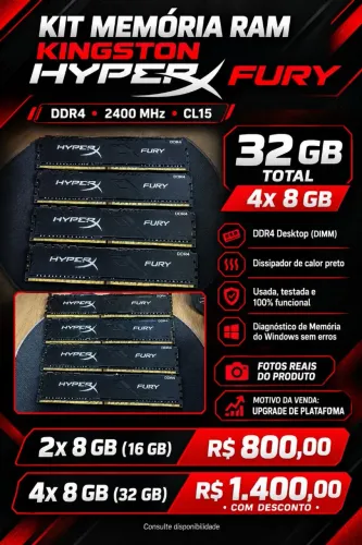 KINGSTON HYPER-X Fury DDR4 CL15 - 4X8GB (32GB Total)