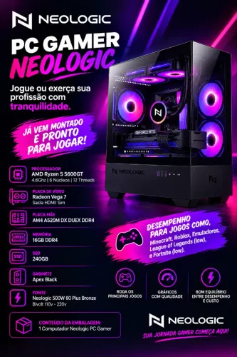 Pc Gamer Neologic Ryzen 5 5600gt, 16gb, Ssd 240gb