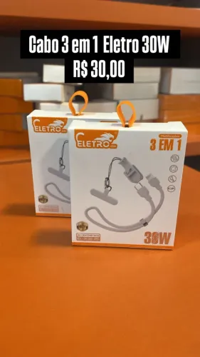 Cabo 3 em 1 ELETRO / 30W / R$30 / Loja Fisica / Produto Novo