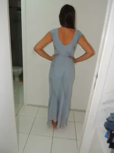 Vestido longo cinza azulado tam 38