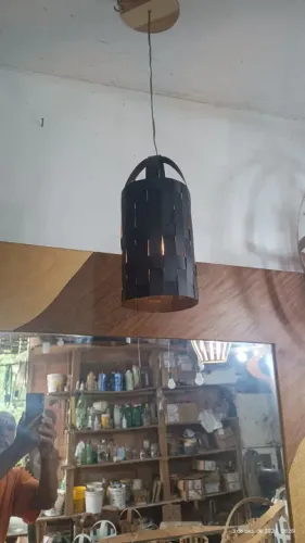 Luminária Pendente em fita tx preta Artesanal