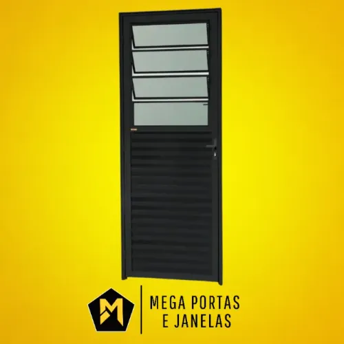 Porta Basculante Alumínio Preto - Linha 25 (Completa)