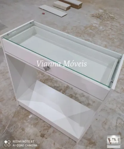 Balcão Cabideiro Vidro Superior e Gaveta - MDF - NOVO