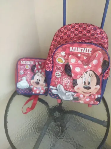 Kit mochila de carrinho e lancheira da Minnie (semi novo)
